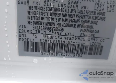 2025 Nissan Sentra S из США, поврежденный, VIN 3N1AB8BV5SY205735